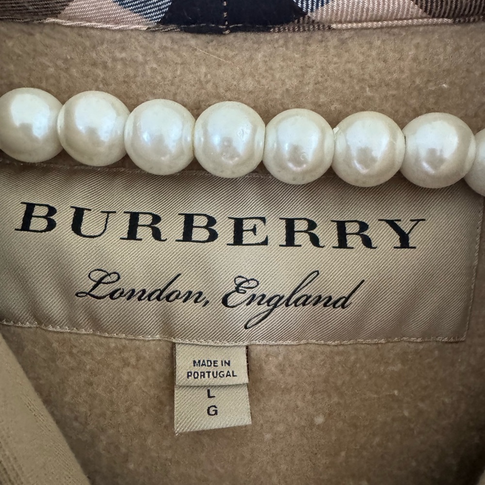Burberry Camel zip up hoodie with plaid print hood - Picture 4 of 5